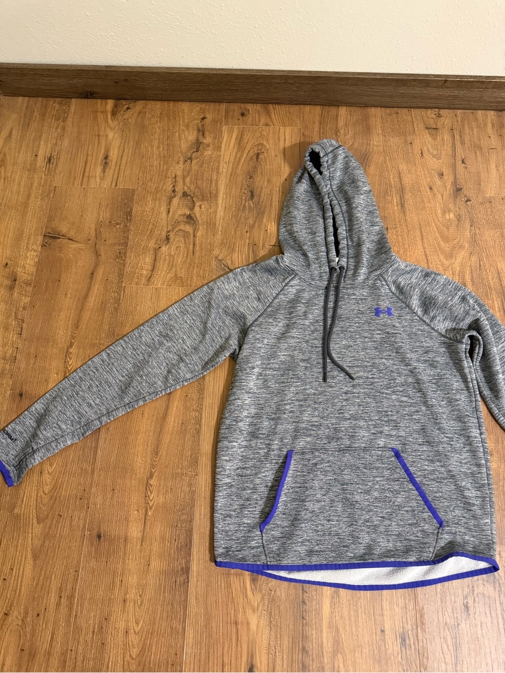 Under Armour Gray Heather Pullover Hoodie with Purple Trim